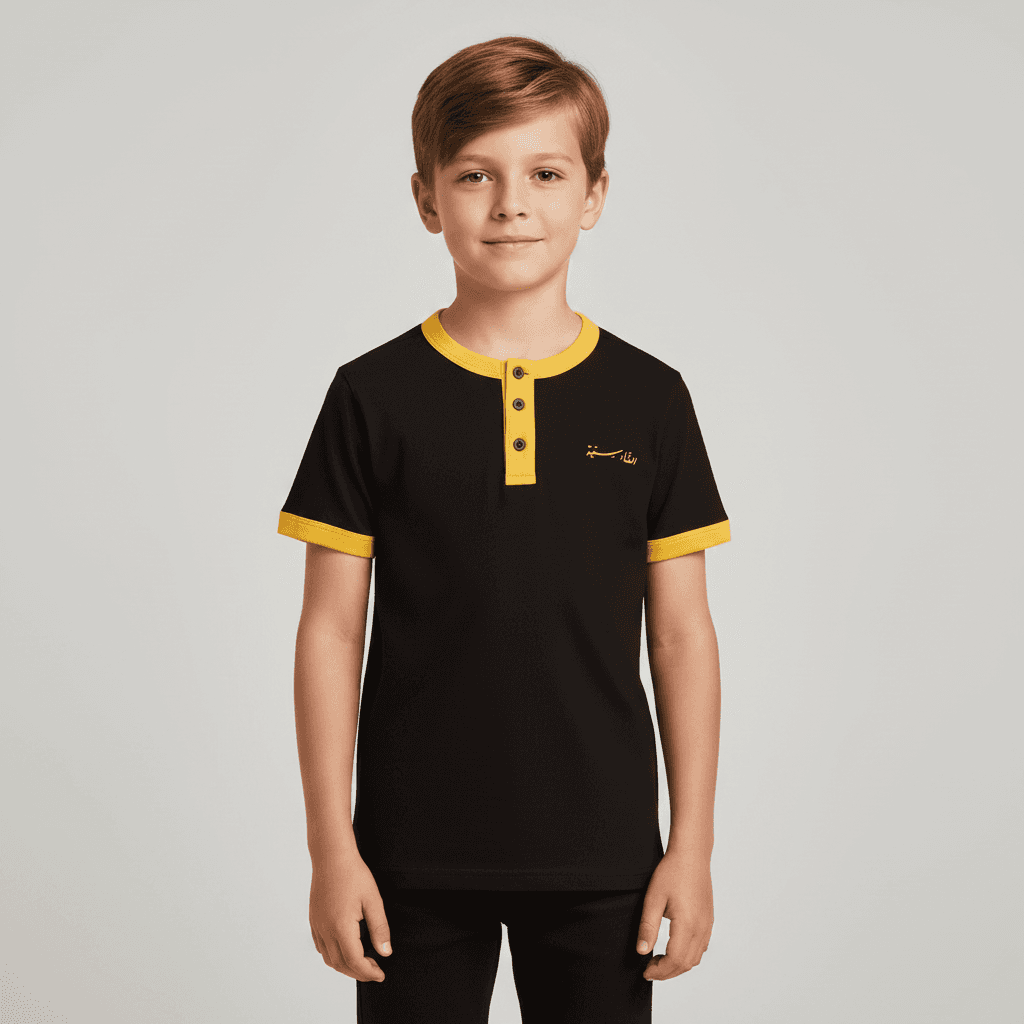 Qadsia SC Fans Boys Henley T-Shirt - Black