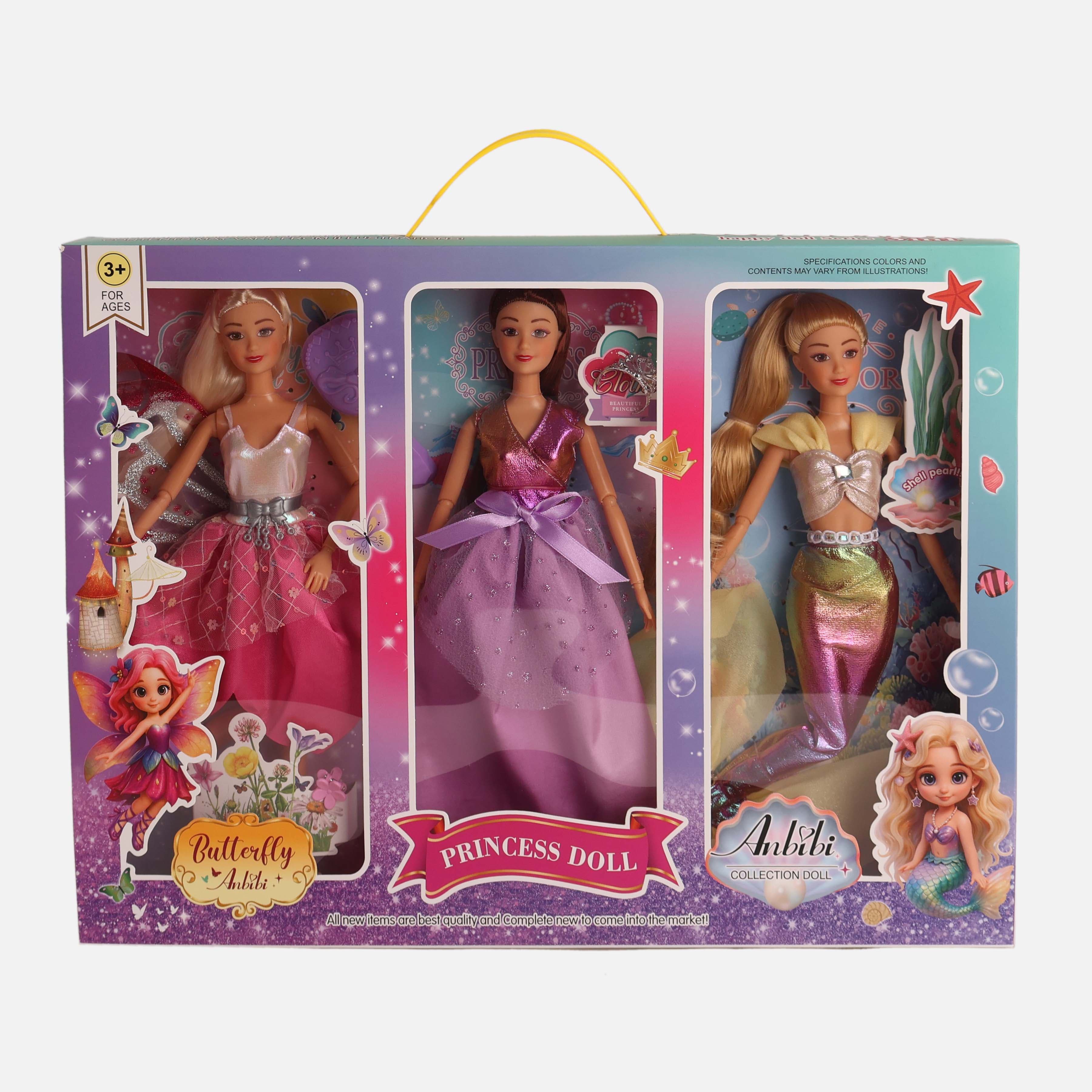 3-Piece Princess Doll Toy Set With Movable Joints