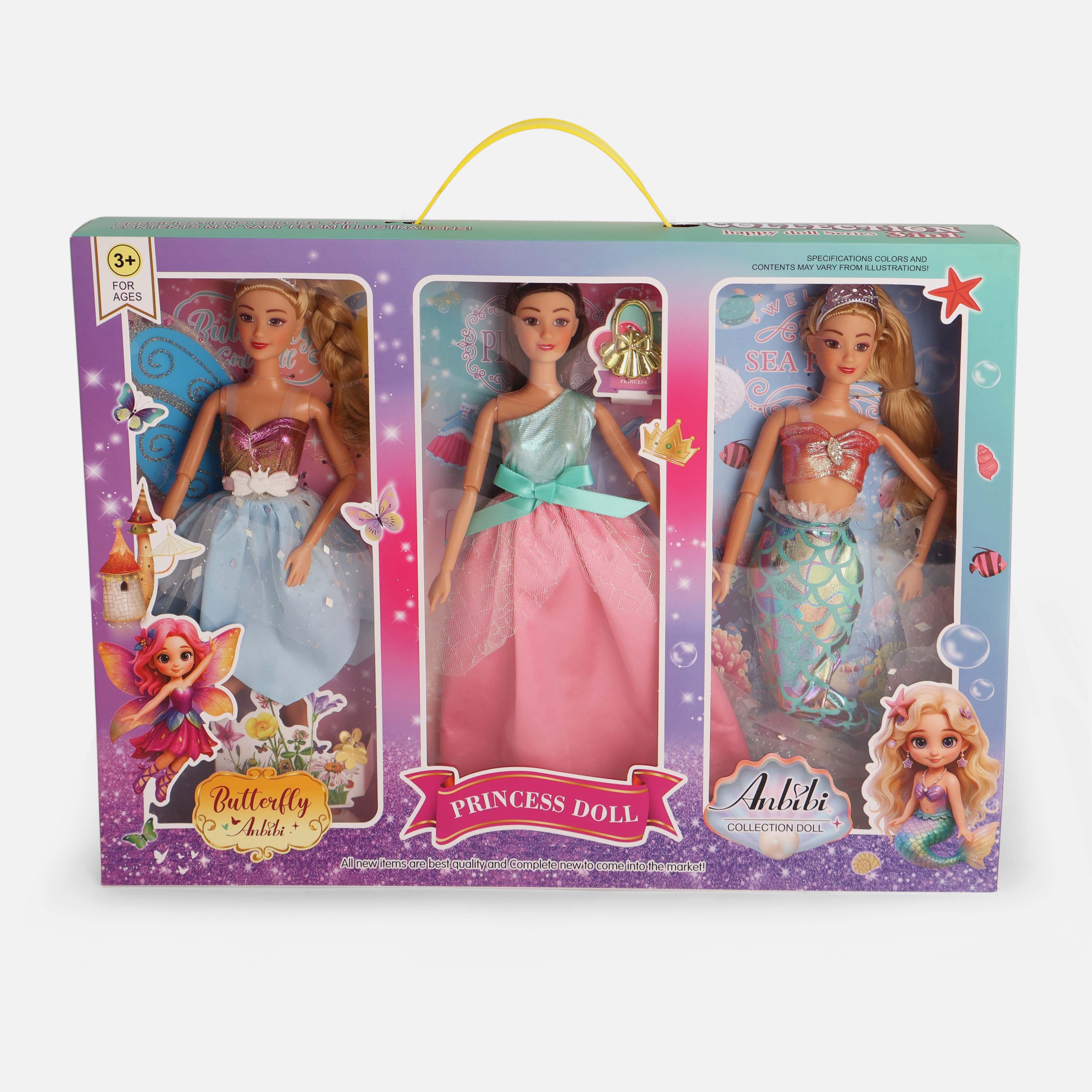 3-Piece Princess Doll Toy Set With Movable Joints