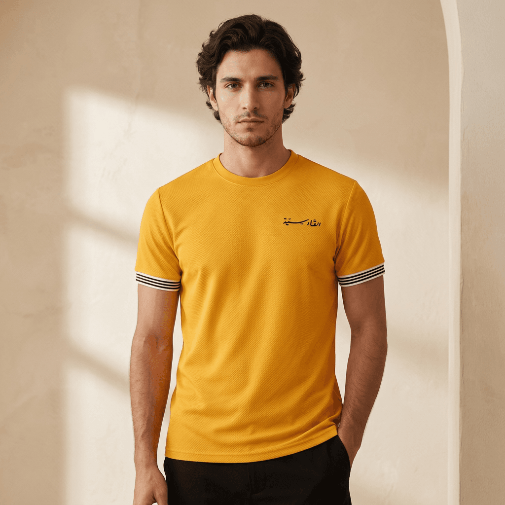 Qadsia SC Fans Men Striped-Cuff T-Shirt - Yellow