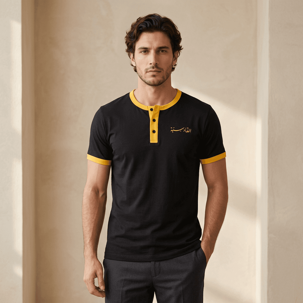 Qadsia SC Fans Men Henley T-Shirt - Black