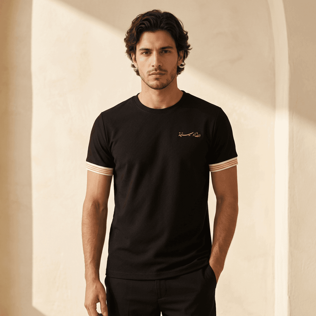 Qadsia SC Fans Men Striped-Cuff T-Shirt - Black